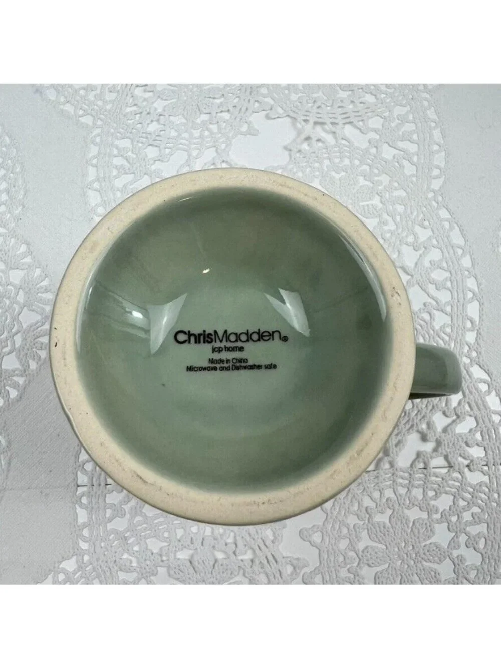 Chris Madden Set of 4 Footed Coffee/Tea Mugs Sage Green Embossed JC Penny Home